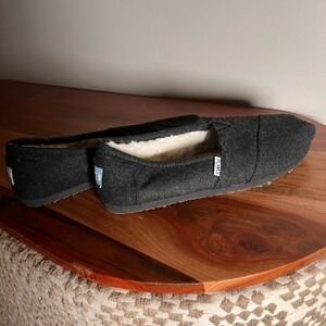 TOMS Classic Black Wool Flats | Comfortable Everyday Slip-On Shoes